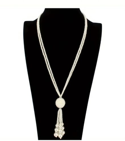 N3 Collecties Witte modieuze lange kwast imitatieparels ketting, dames