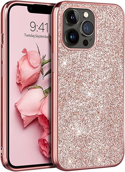 Geschikt voor iPhone 13 Pro hoesje glitter backcover – Rosegoud – oTronica