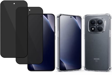 TechNow Hoesje + Privacy Screenprotector 2x geschikt voor Xiaomi Redmi Note 15 5G – Gehard Glas – Anti Inkijk – Case – Transparant