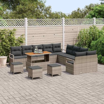 vidaXL Tuinbank Set met kussen met opslag 14 pcs Grijs