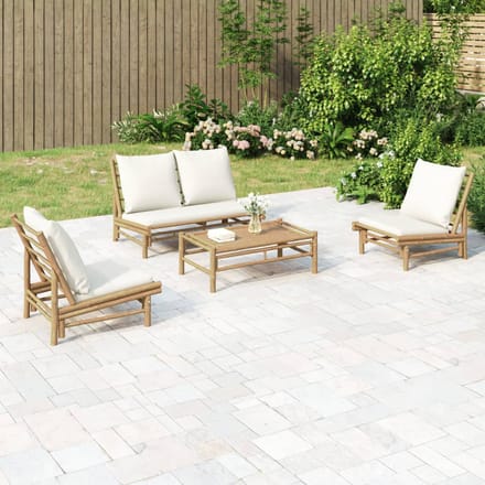 vidaXL - 4-delige - Loungeset - met - kussens - bamboe - crèmewit