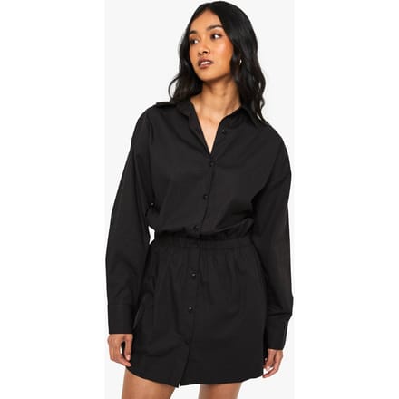 boohoo Dames Ingesnoerde Taille Overhemdjurk | Zwart | Maat: 36