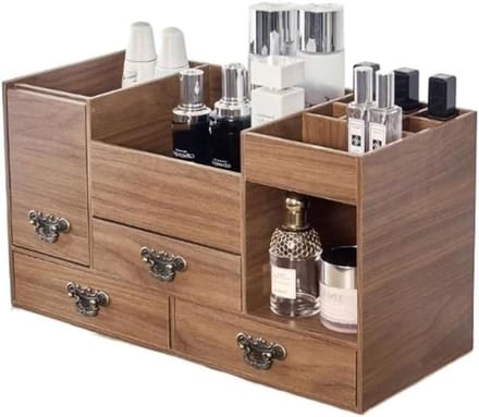 Make-up Doos - Cosmetica Opberger - Sieraden Opslag - Met Ingebouwde Spiegel - 44 cm Breed - Houtkleur