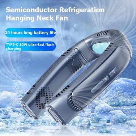 Ventilateur de refroidissement Portable, moteur Penta-Core, ventilateur de cou d'été, 2024 mah, Rechargeable par USB, vent Surround à 360 °, silencieux, sans lame, 6000 bleu