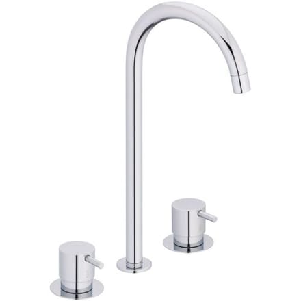 Vola washbasin three-hole two-handle mixer with swivel spout, projection 14.3 cm