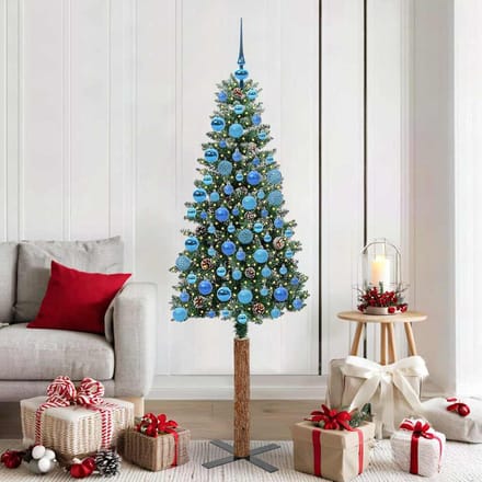 vidaXL - Slanke - Kerstboom - Groen - 180 - cm - PVC - en - massief - dennenhout