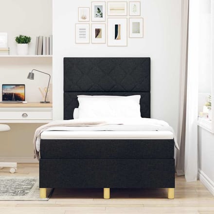 vidaXL - Boxspring - bed - met - hoofdeinde - Zwart - 120 - x - 190 - cm - Stof