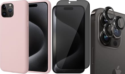 Hoesje geschikt voor iPhone 15 Pro Max - Privacy Screenprotector FullGuard & Camera Lens Screen Protector Zwart - Back Cover Case SoftTouch Roze