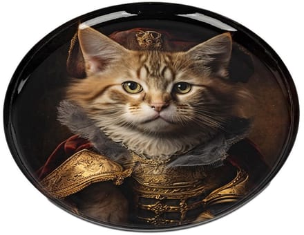 Schaal - Bord - Kat - Decoratie - Ø 28cm - Glans - Metaal - Hoogte 2 cm - Beschilderd.