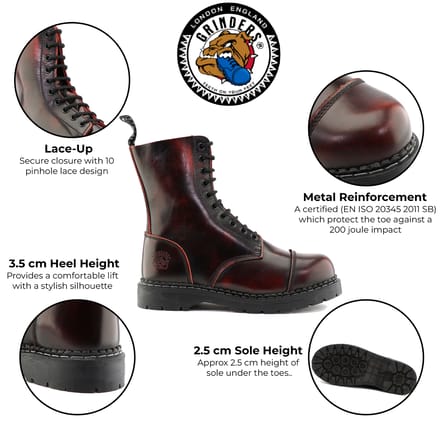 Grinders Unisex Wijnrood Leren Stalen Neus Veterlaarzen - Stag ACS