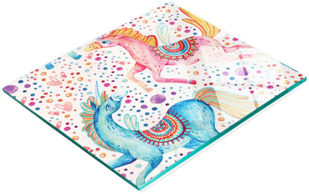 Gehard multifunctioneel decoratief bord van glas met eenhoorns, 60x52 cm