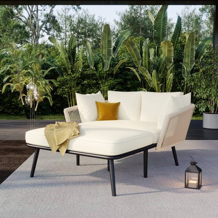 Sweiko Tuinstoel - Balkon Ligstoel - Kussen Afneembaar - Beige