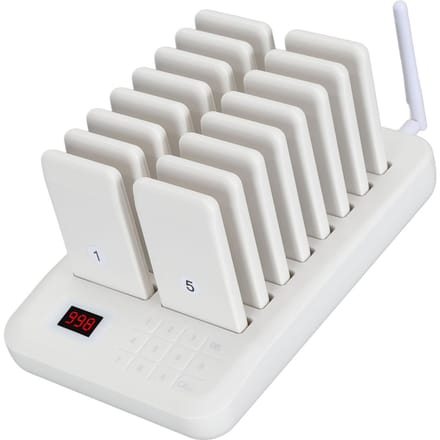 Restaurant Pagersysteem Draadloos 16 Social Distancing Houdende Pagers met Toetsenbordzender EU Plug gray