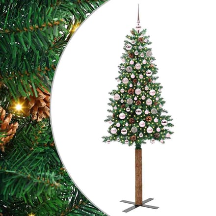 vidaXL - Slanke - Kerstboom - Groen - 180 - cm - PVC - en - massief - dennenhout