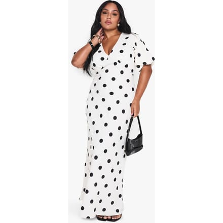 boohoo Dames PLUS POLKA DOT MAXI JURK | Ivoor | Maat: 50