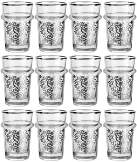 Luxe Marokkaanse Theeglazenset – 12 Stuks – Zilver Design – 175 ml