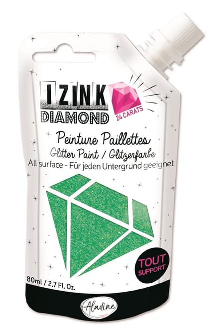 Aladine glitterverf Izink Diamond 24 karaat 80 ml pastelgroen knutselverf.
