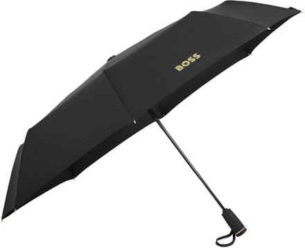 HUGO BOSS Paraplu Double B Pocket Umbrella Black & Gold Zwart