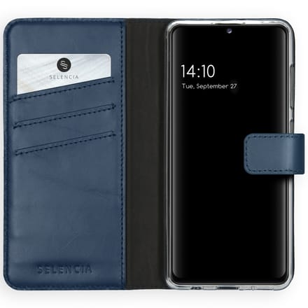 Selencia Hoesje - Geschikt voor Samsung Galaxy A41 - Echt Lederen Bookcase - Blauw