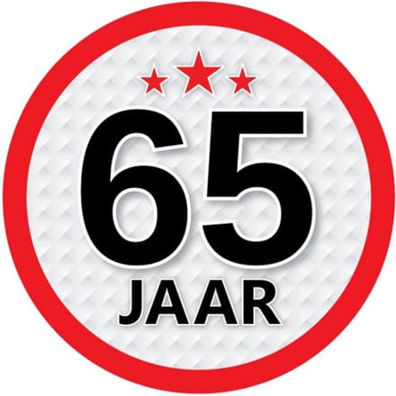 65 jaar leeftijd sticker - rond - Dia 15 cm - 65 jaar verjaardag - jubileum - leeftijd versiering