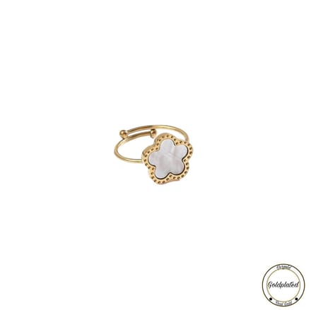 Soraro Klaver Ring | Wit | Klemring| Klavertje vier | Dames Cadeau | Moederdag | Moederdag cadeau