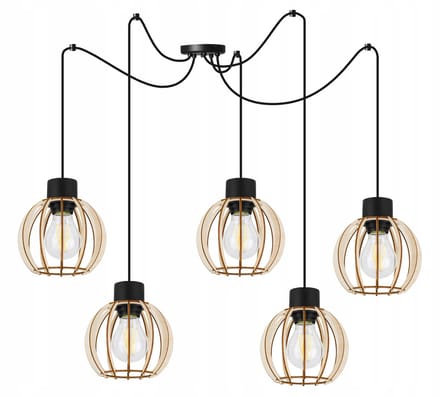 Hanglamp Hout Zwart E27 5-lichts Stijlvol voor Keuken