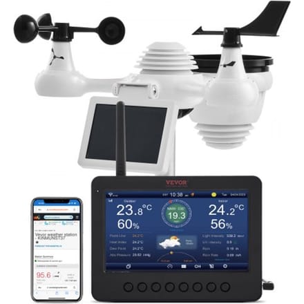 VEVOR 7-in-1 WLAN-weerstation 186 mm (7 in) TFT-display draadloze buitensensor IPX6