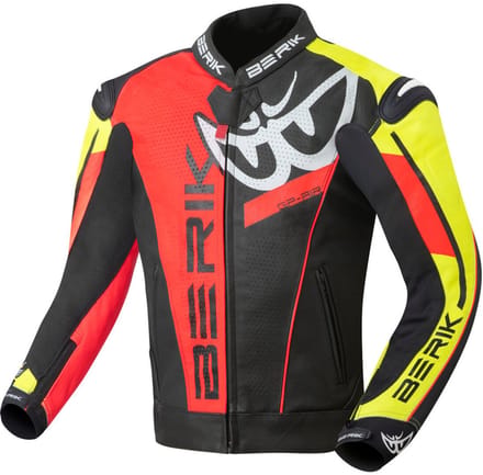 Berik VisionGP Zwart Neon Geel Neon Rood Wit Leren Motorjas - Jas