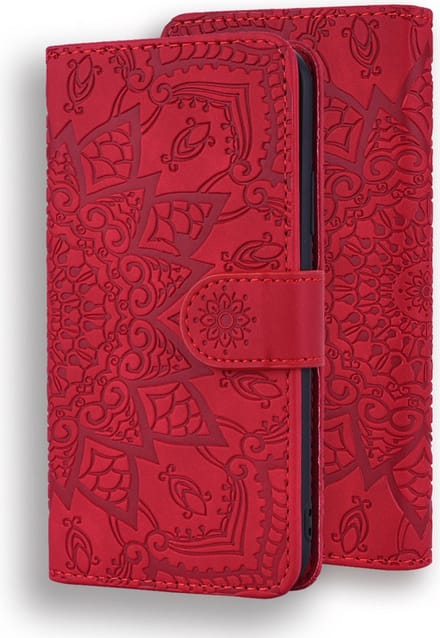 Hoesje geschikt voor iPhone 16 Plus - Bookcase - Pasjeshouder - Portemonnee - Mandalapatroon - Kunstleer - Rood
