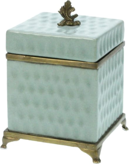 Doosje met deksel Blad, turquoise 10x10x14,5cm