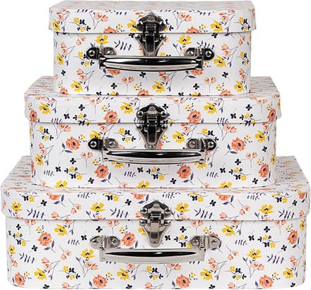 Clayre & Eef Decoratie Koffer Set van 3 30x22x9/25x20x9/20x17x8 cm Wit Karton Bloemen