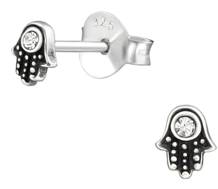 Joy|S - Zilveren mini hamsa oorbellen - 3 x 4 mm - kinderoorbellen - geoxideerd