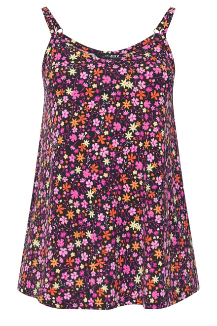 Yours Zwarte En Roze Geribbelde Swingtop Met Bloemenprint Size 42