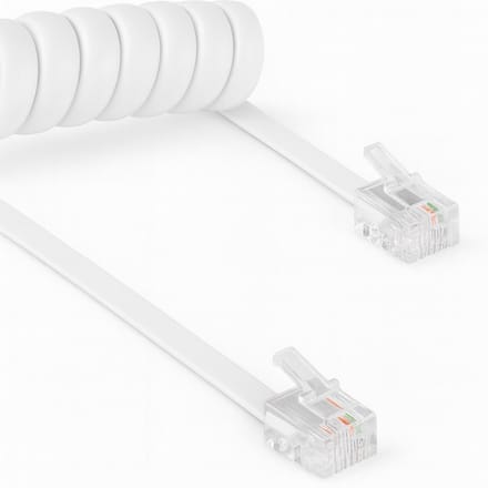 RJ10 kabel - Telefoonhoorn krulsnoer - 4 meter - Wit - 4-aderig - Plat - Allteq