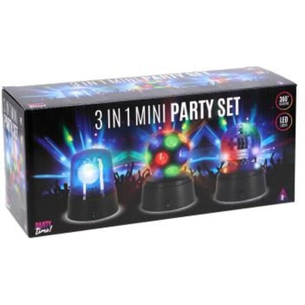 Party Time disco licht set - Mini feestverlichting 3-delig - Multicolor.