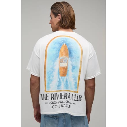 Wit Oversized Boxy T-shirt Met Yacht Riviera Club Print | White | Size Medium