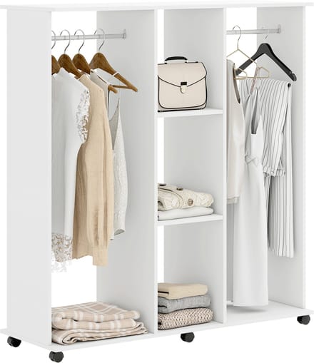 HOMCOM Kledingrek op wielen - Spaanplaat - 120x40x128cm - Wit