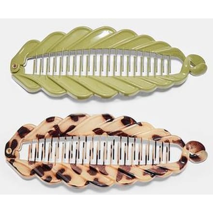 Stradivarius Set van 2 bananenbontklemmen met golven  Kaki OS