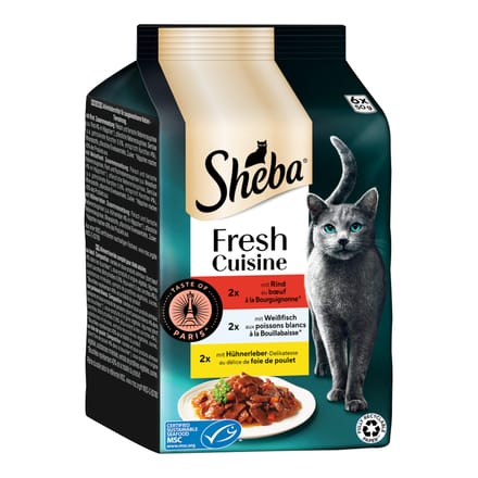 Sheba Fresh Cuisine Taste of Paris Kattenvoer 36 x 50 g - Rundvlees, Witvis en Kippenlever