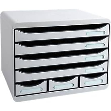 Exacompta STOREBOX Office lichtgrijs, 7 open laden A4+ liggend, 27 cm diep, geruisloos, veiligheidsstop, stapelbaar, 25 jaar