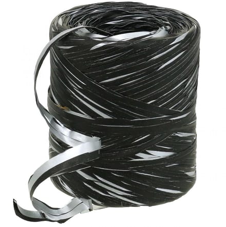 Raffialint zwart zilver cadeaulint decoratief lint 200m
