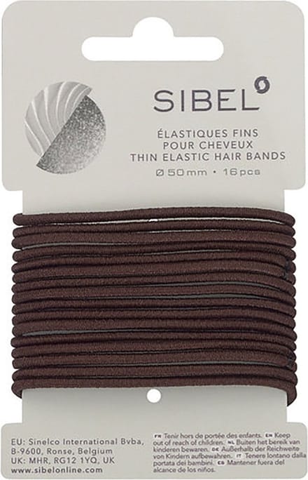 Sibel - Thin Elastic Hair Bands - Brown - 16 Stuks