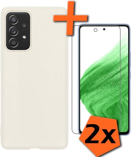 Hoes - Met 2x Screenprotector - Geschikt voor Samsung Galaxy A53 - Sterk & Shockproof - Back Cover - Siliconen Case - Telefoon Hoes - Wit
