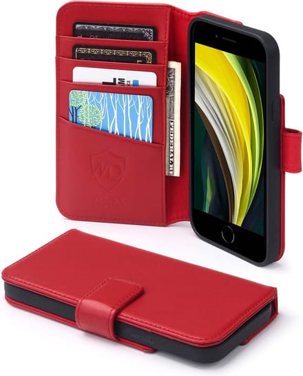 MobyDefend Hoesje - Geschikt voor iPhone SE (2020/2022) / iPhone 7 / iPhone 8 - Luxe Leren Wallet Bookcase - Rood