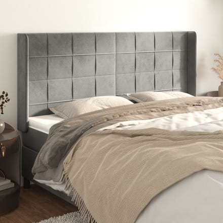 vidaXL - Hoofdbord - met - randen - 183x16x118/128 - cm - fluweel - lichtgrijs