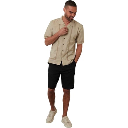 Threadbare Mannen Geborduurde Kraag Korte Mouwen Bowling Shirt (Stone)