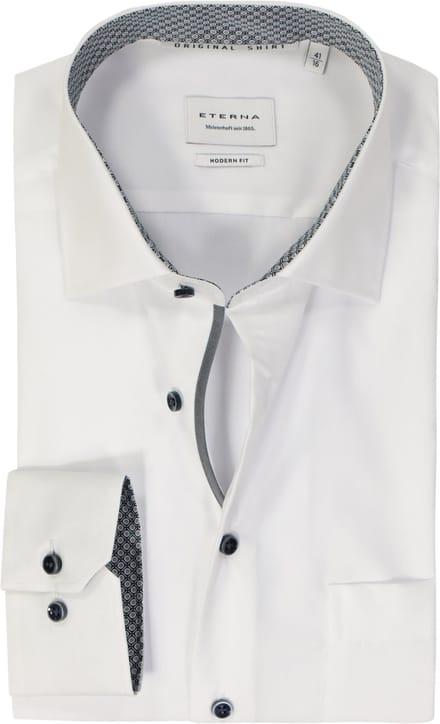 ETERNA modern fit overhemd - popeline - wit - Strijkvrij - Boordmaat: 43