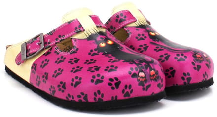 Goby - Pink Panther Dames Clogs - Handgemaakt - Kattenprint - Maat 36