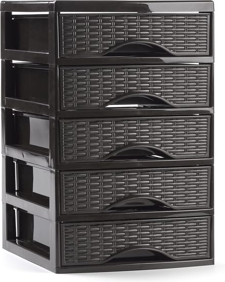 Plasticforte Ladeblokje/bureau organizer met 5x lades - donkerbruin - L18 x B21 x H28 cm