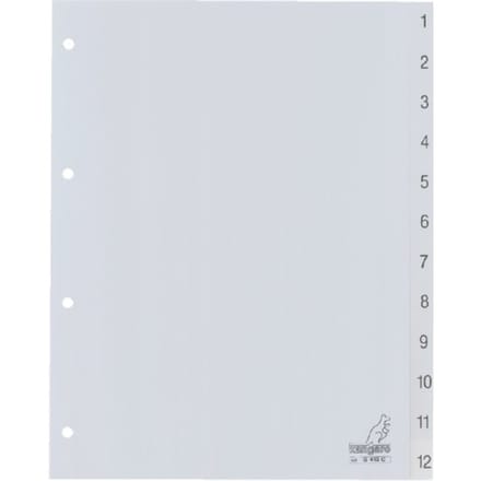 Kangaro tabbladen - A4 - PP 120 micron - grijs - 4-gaats - 12-delig cijfers